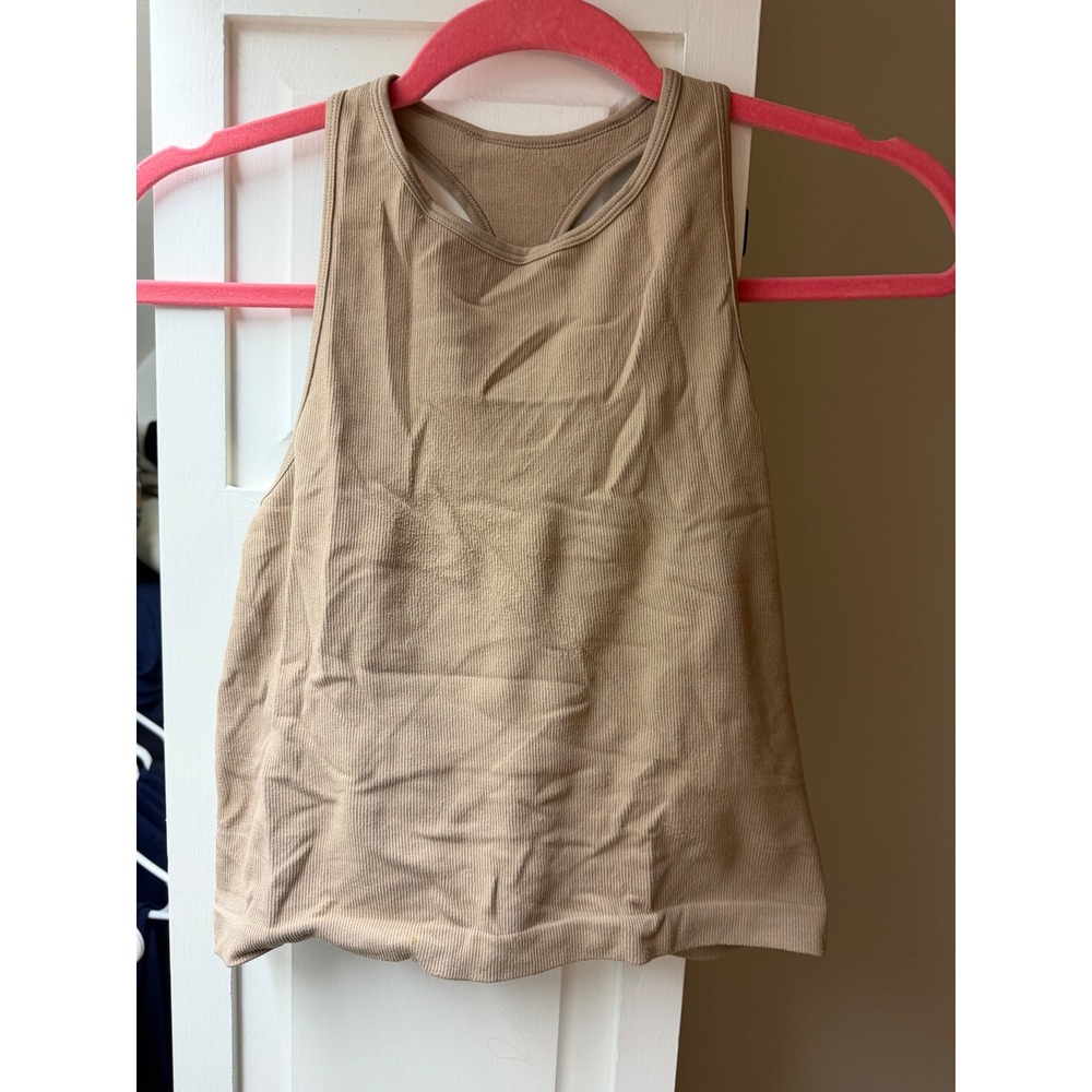 Free People Intimately Cropped Tank Top Tan Beige Ribbed Racerback M/L OB66170